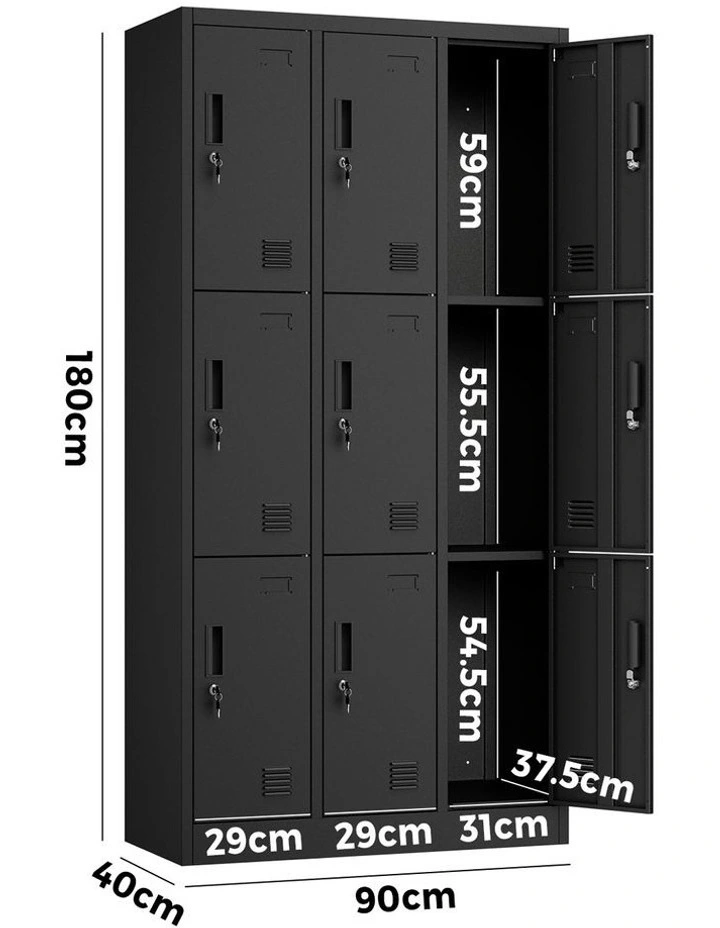 Oikiture 9 Doors Locker Cabinet Steel Storage Cupboard Office School Gym Black image 3