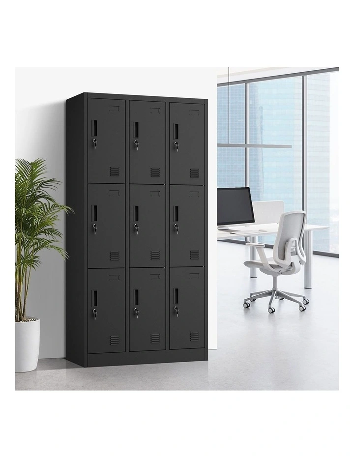 Oikiture 9 Doors Locker Cabinet Steel Storage Cupboard Office School Gym Black image 4