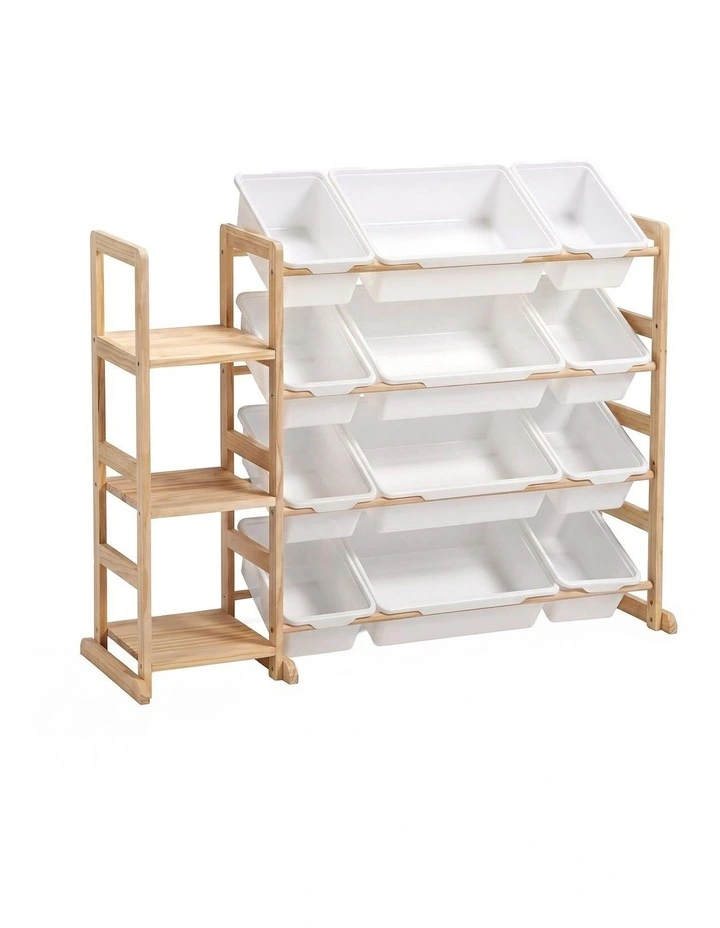 PlayPals Kid Storage Box Toys Organizer 3 Shelves and 12 Bins Display Rack White image 1