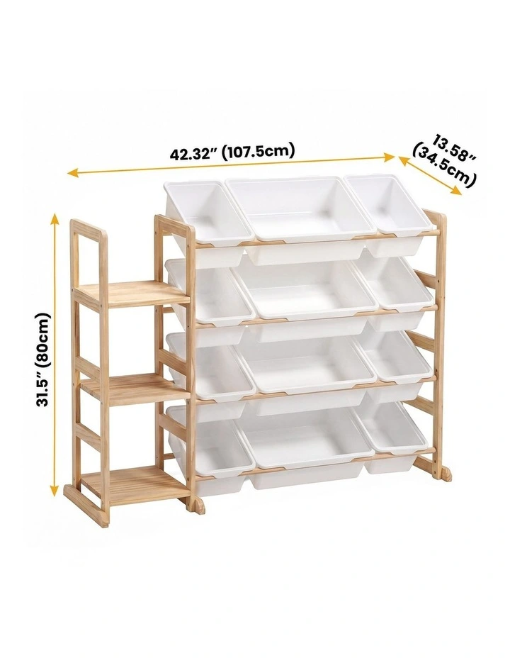 PlayPals Kid Storage Box Toys Organizer 3 Shelves and 12 Bins Display Rack White image 3