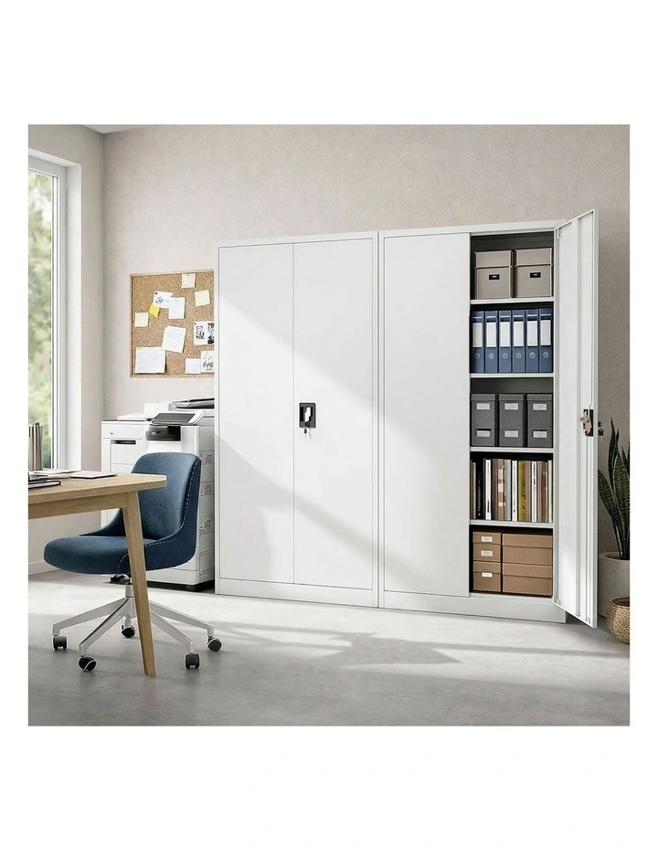 Oikiture Lockable Filing Cabinet 185cm Steel Office Document Storage White image 5