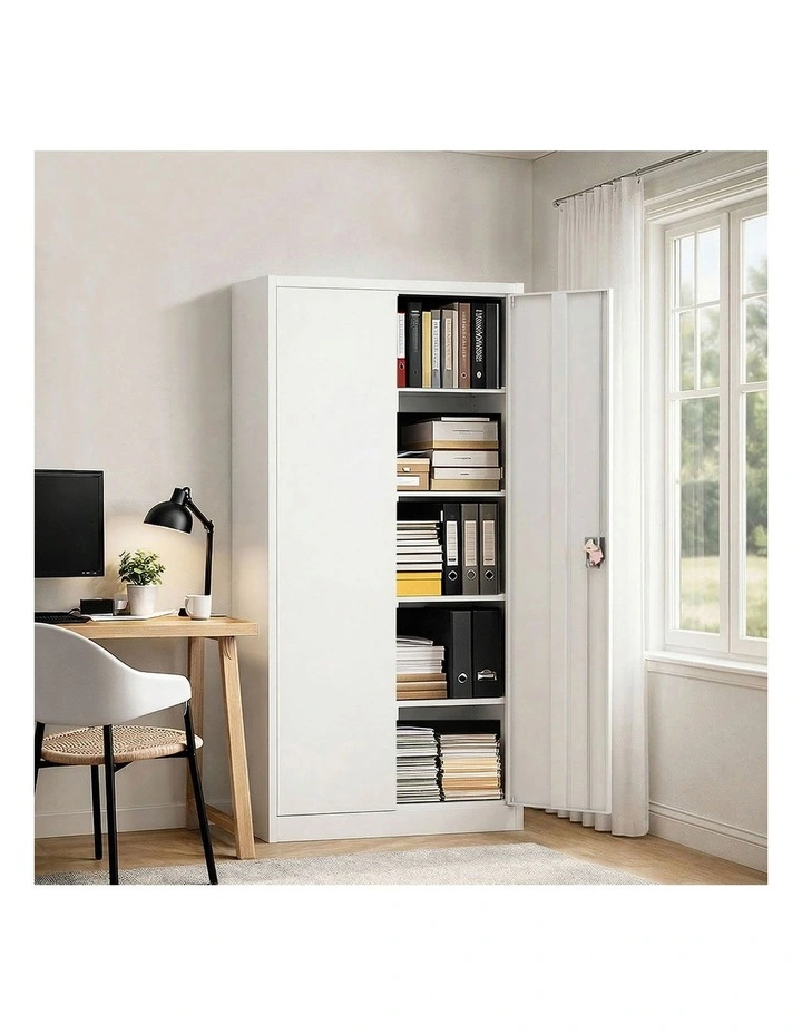 Oikiture Lockable Filing Cabinet 185cm Steel Office Document Storage White image 7