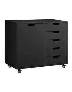 Oikiture Filing Cabinet 1 Door 5 Drawer Mobile Office Storage Cabinet Black