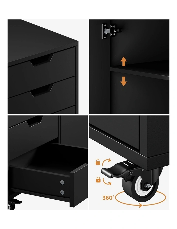 Oikiture Filing Cabinet 1 Door 5 Drawer Mobile Office Storage Cabinet Black image 6