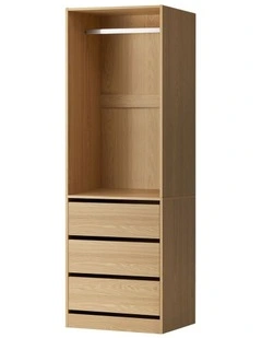 Oikiture Wardrobe Clothes Storage Organizer 3 Drawers Hanging Rail Natural