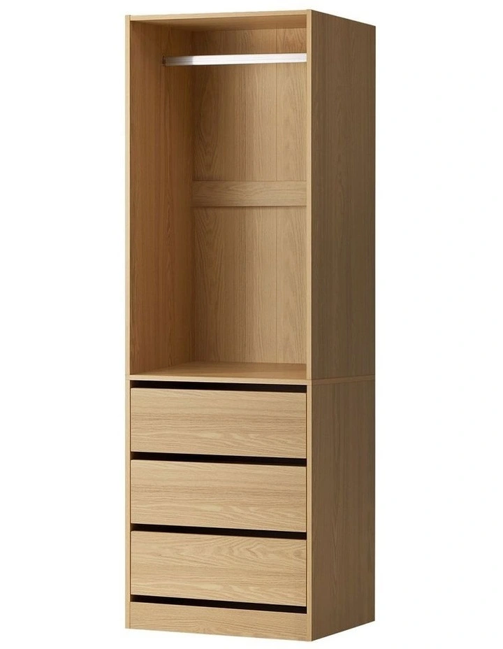 Oikiture Wardrobe Clothes Storage Organizer 3 Drawers Hanging Rail Natural image 1
