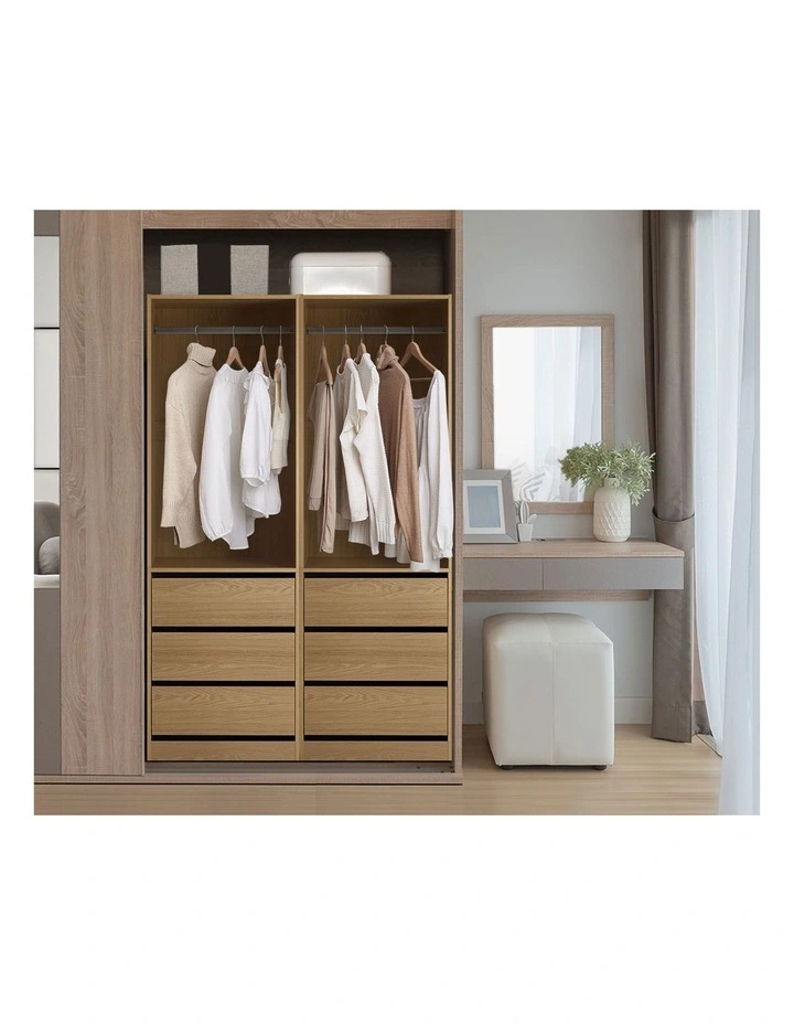 Oikiture Wardrobe Clothes Storage Organizer 3 Drawers Hanging Rail Natural image 5