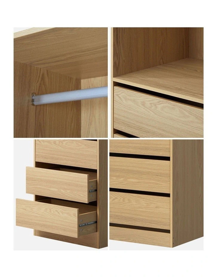Oikiture Wardrobe Clothes Storage Organizer 3 Drawers Hanging Rail Natural image 6