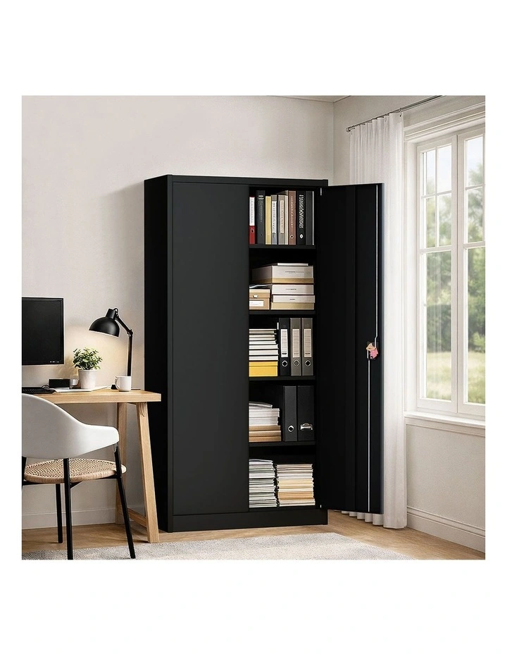 Oikiture Lockable Filing Cabinet 185cm Steel Office Document Storage Black image 7