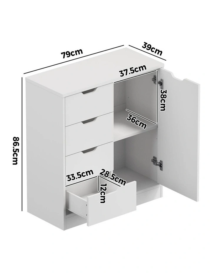 Oikiture Storage Cabinet Bathroom Buffet 4 Drawer Freestanding Cupboard White image 3