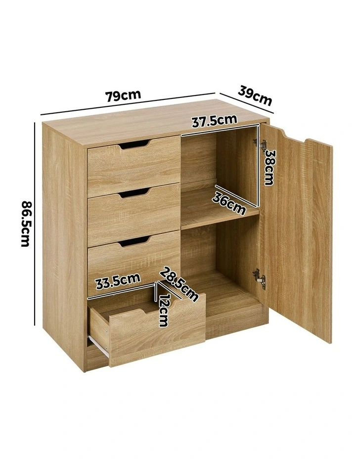 Oikiture Storage Cabinet Bathroom Buffet 4 Drawer Freestanding Cupboard Natural image 3
