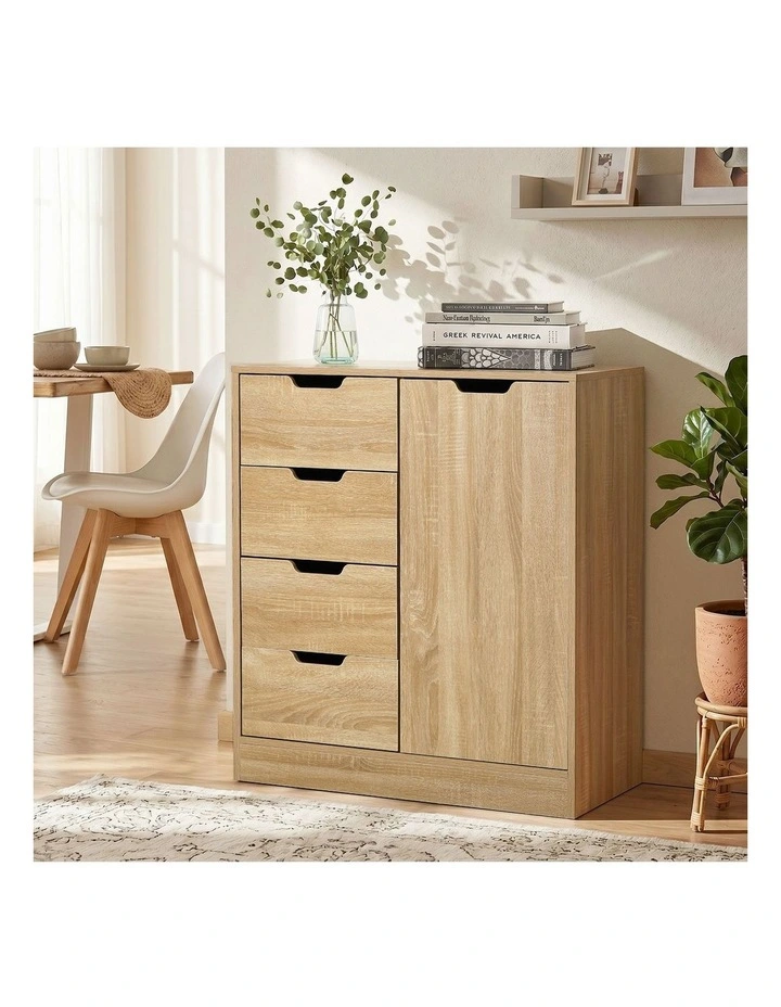 Oikiture Storage Cabinet Bathroom Buffet 4 Drawer Freestanding Cupboard Natural image 4