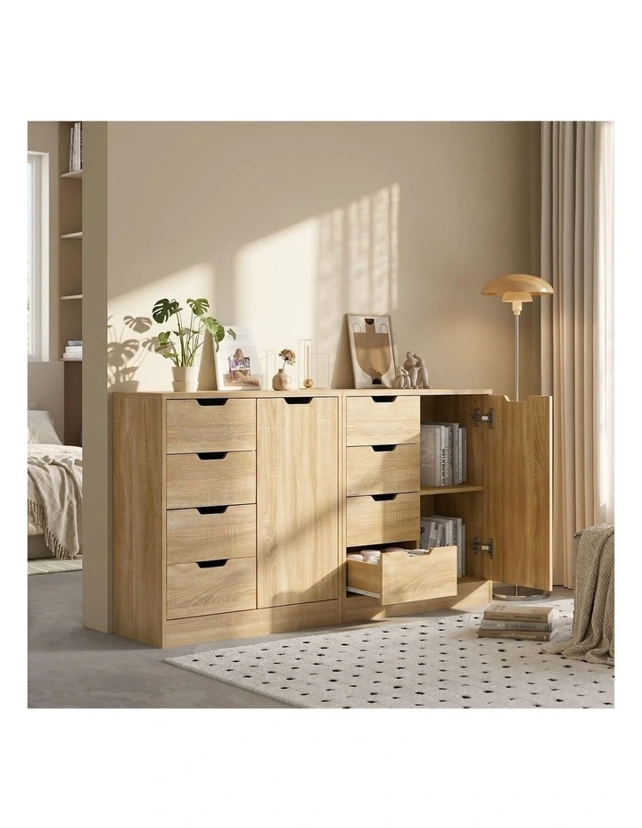 Oikiture Storage Cabinet Bathroom Buffet 4 Drawer Freestanding Cupboard Natural image 5