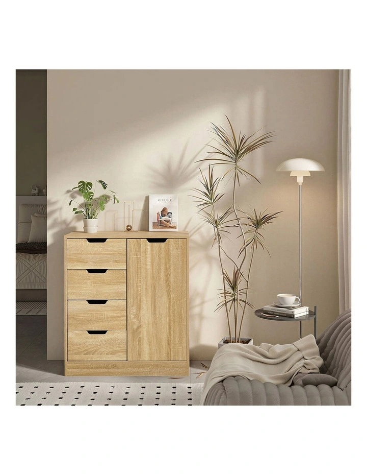 Oikiture Storage Cabinet Bathroom Buffet 4 Drawer Freestanding Cupboard Natural image 7