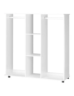 Oikiture Portable Double Wardrobe Storage Shelves Organizer Clothes Rack Hanger