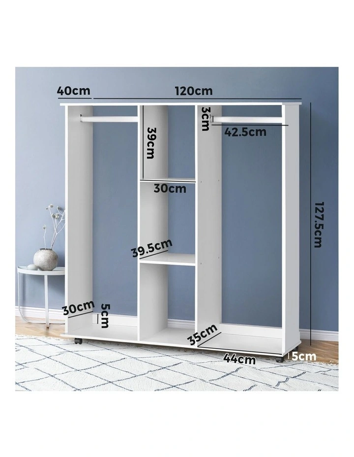 Oikiture Portable Double Wardrobe Storage Shelves Organizer Clothes Rack Hanger image 3
