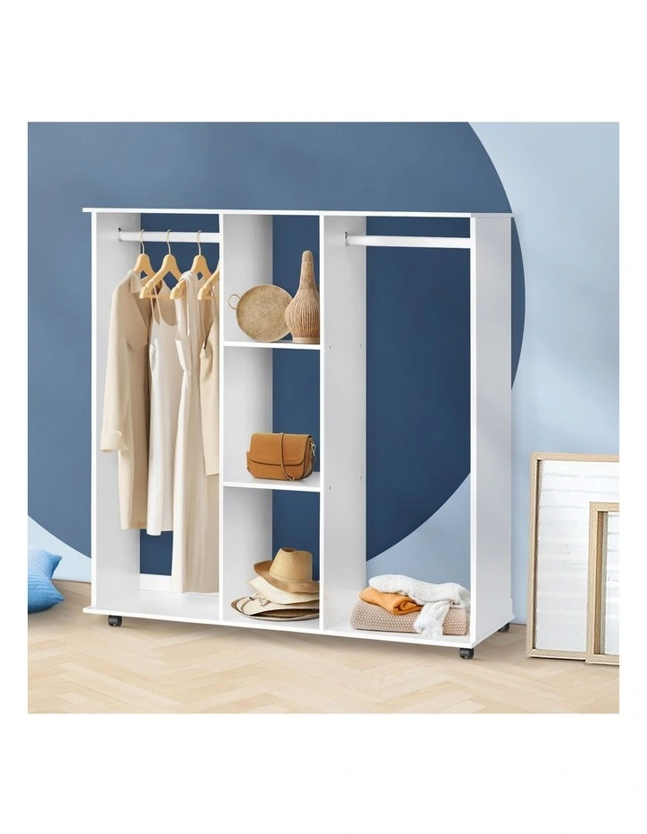 Oikiture Portable Double Wardrobe Storage Shelves Organizer Clothes Rack Hanger image 4