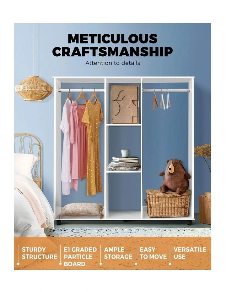 Oikiture Portable Double Wardrobe Storage Shelves Organizer Clothes Rack Hanger image 5