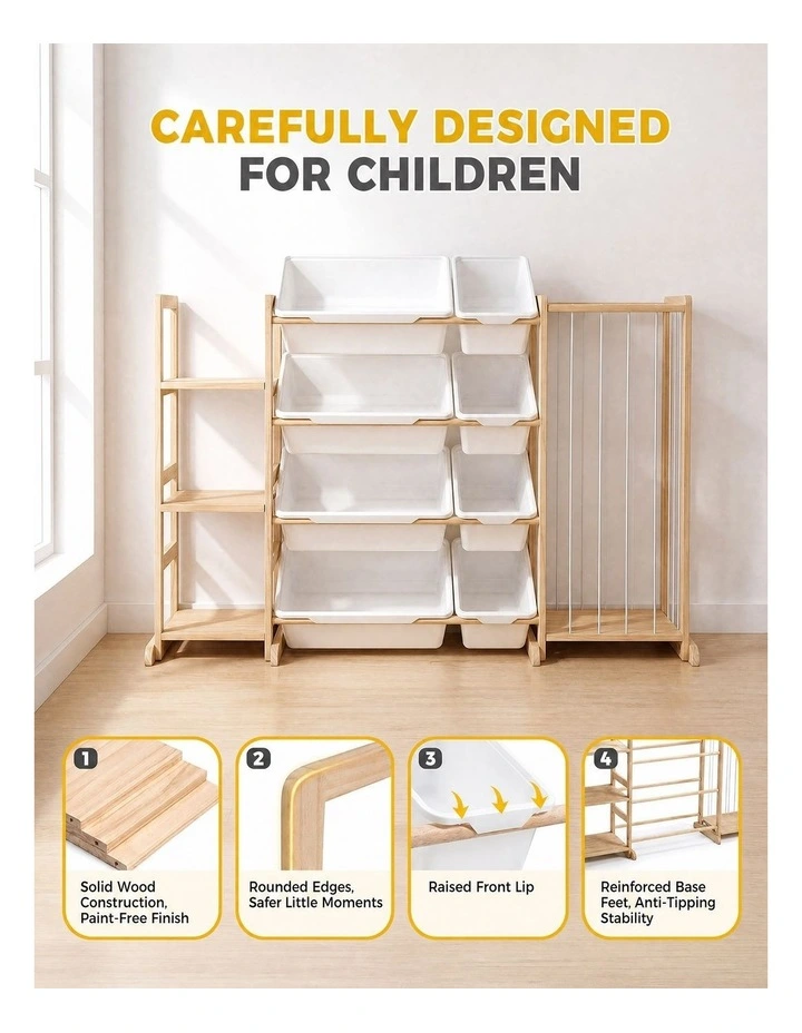 PlayPals Kid Storage Box Toys Organizer Plushies Display with 3 Shelves & 8 Bins image 5