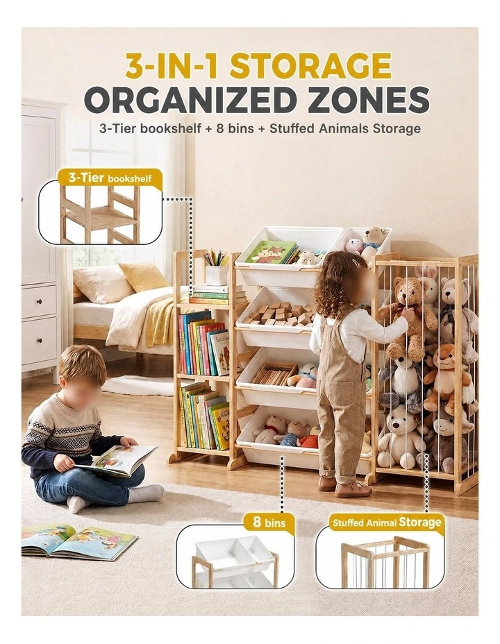 PlayPals Kid Storage Box Toys Organizer Plushies Display with 3 Shelves & 8 Bins image 6