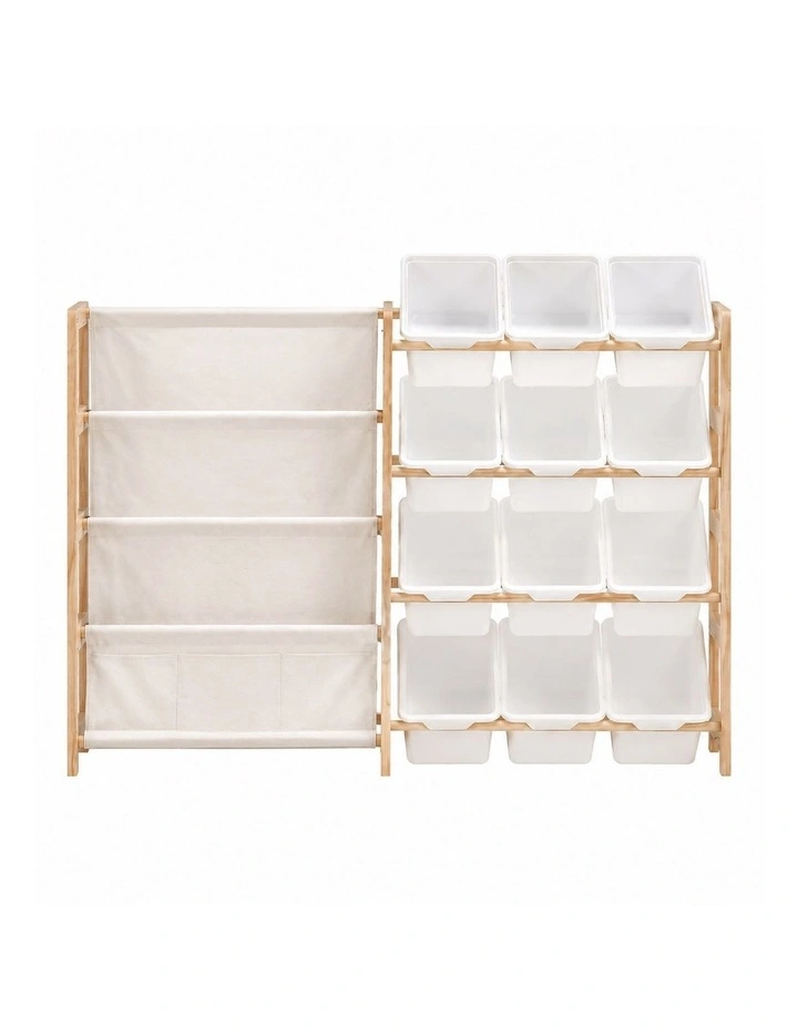 PlayPals Kid Storage Box Toys Organizer Sling Bookshelf with 12 Bins White image 2