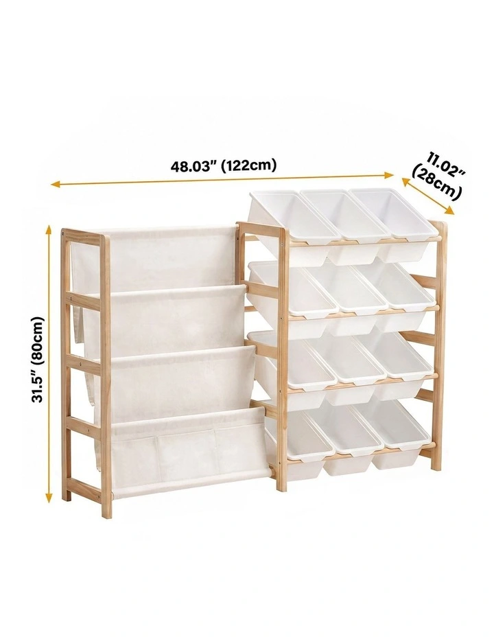 PlayPals Kid Storage Box Toys Organizer Sling Bookshelf with 12 Bins White image 3