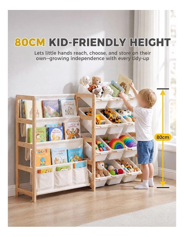PlayPals Kid Storage Box Toys Organizer Sling Bookshelf with 12 Bins White image 4