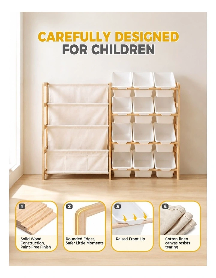 PlayPals Kid Storage Box Toys Organizer Sling Bookshelf with 12 Bins White image 5