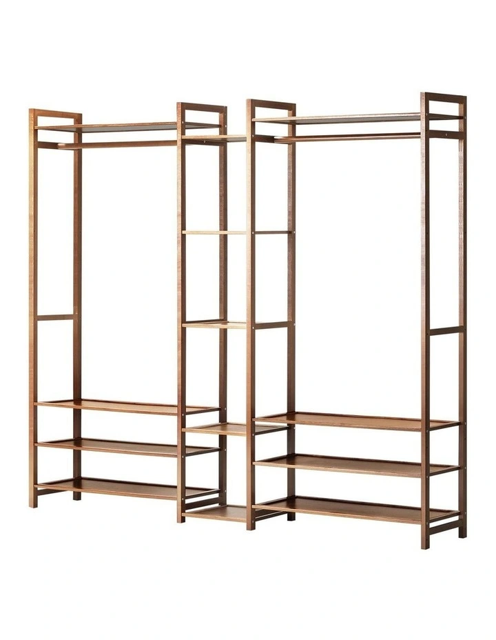 Oikiture Clothes Rack Open Wardrobe Garment Coat Hanging Rail Bamboo 13 Shelves image 1