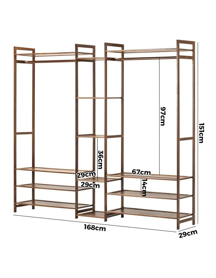 Oikiture Clothes Rack Open Wardrobe Garment Coat Hanging Rail Bamboo 13 Shelves image 3
