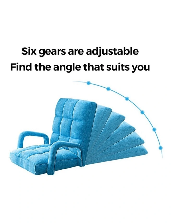 SOGA Foldable Lounge Cushion Adjustable Floor Lazy Recliner Chair with Armrest Blue image 2