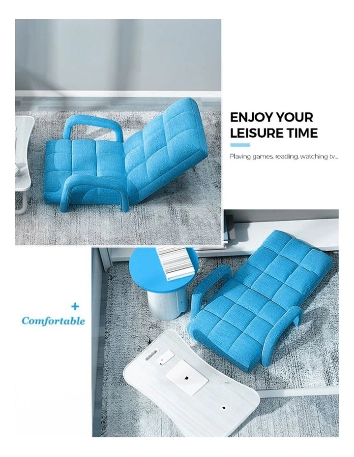 SOGA Foldable Lounge Cushion Adjustable Floor Lazy Recliner Chair with Armrest Blue image 3