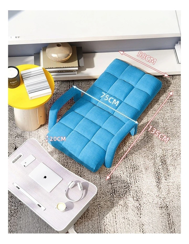 SOGA Foldable Lounge Cushion Adjustable Floor Lazy Recliner Chair with Armrest Blue image 4