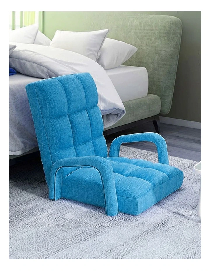 SOGA Foldable Lounge Cushion Adjustable Floor Lazy Recliner Chair with Armrest Blue image 5