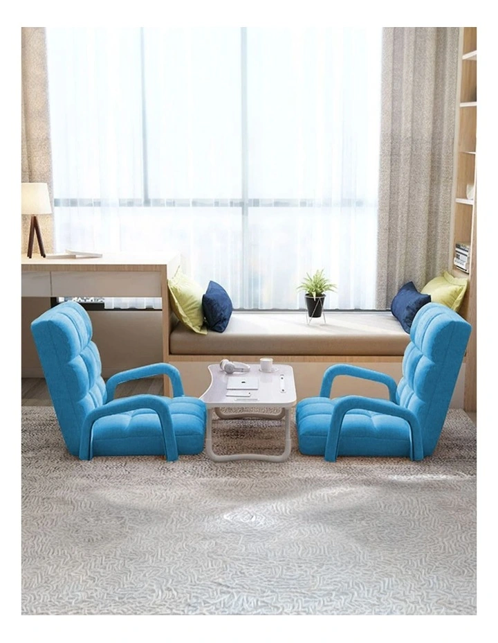 SOGA Foldable Lounge Cushion Adjustable Floor Lazy Recliner Chair with Armrest Blue image 7