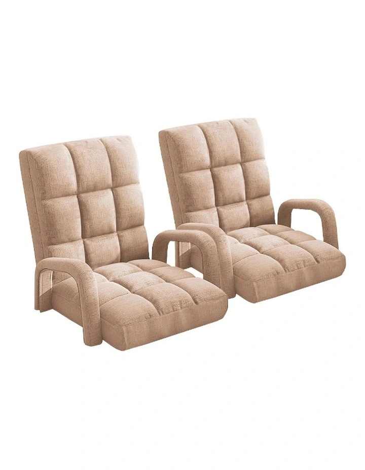 SOGA 2X Foldable Lounge Cushion Adjustable Floor Lazy Recliner Chair with Armrest Khaki image 1