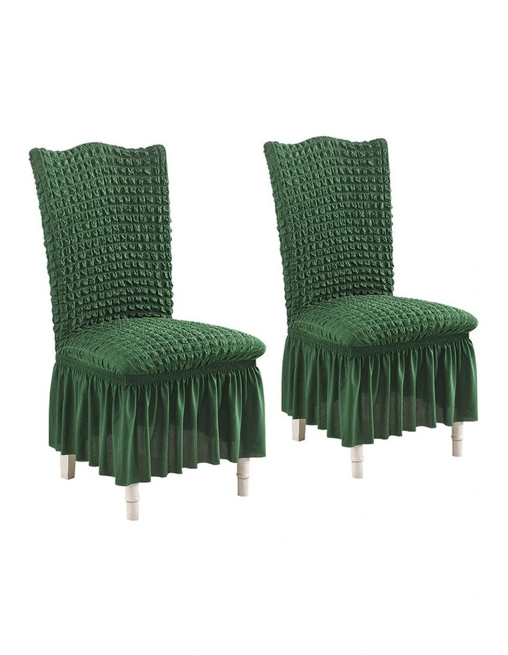 SOGA 2 Pack Dark Green Stretch Dining Chair Slipcovers with Ruffle Skirt image 1