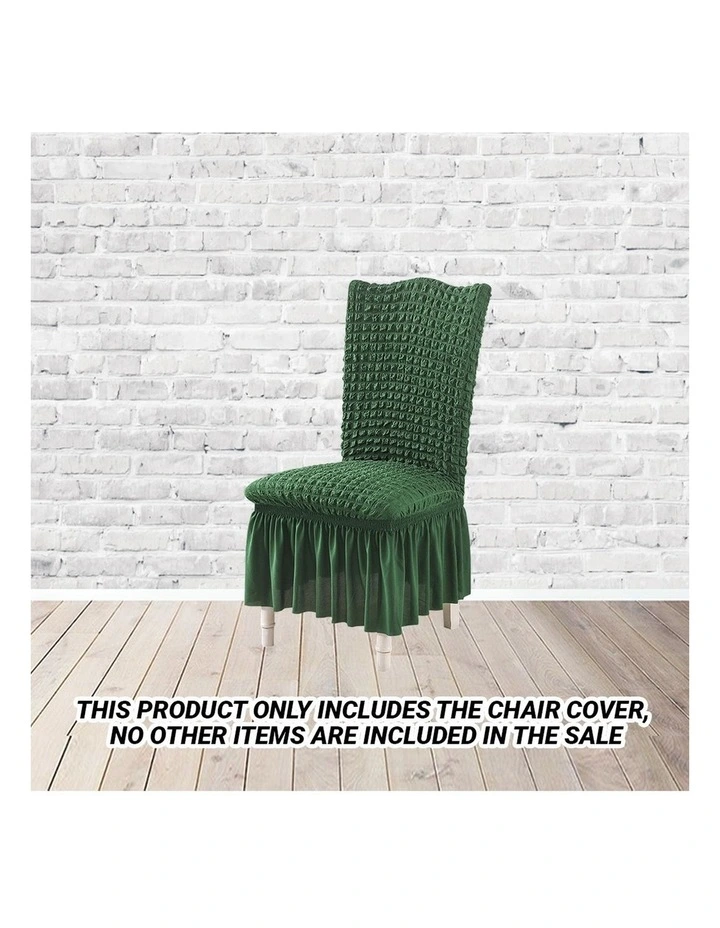 SOGA 2 Pack Dark Green Stretch Dining Chair Slipcovers with Ruffle Skirt image 3