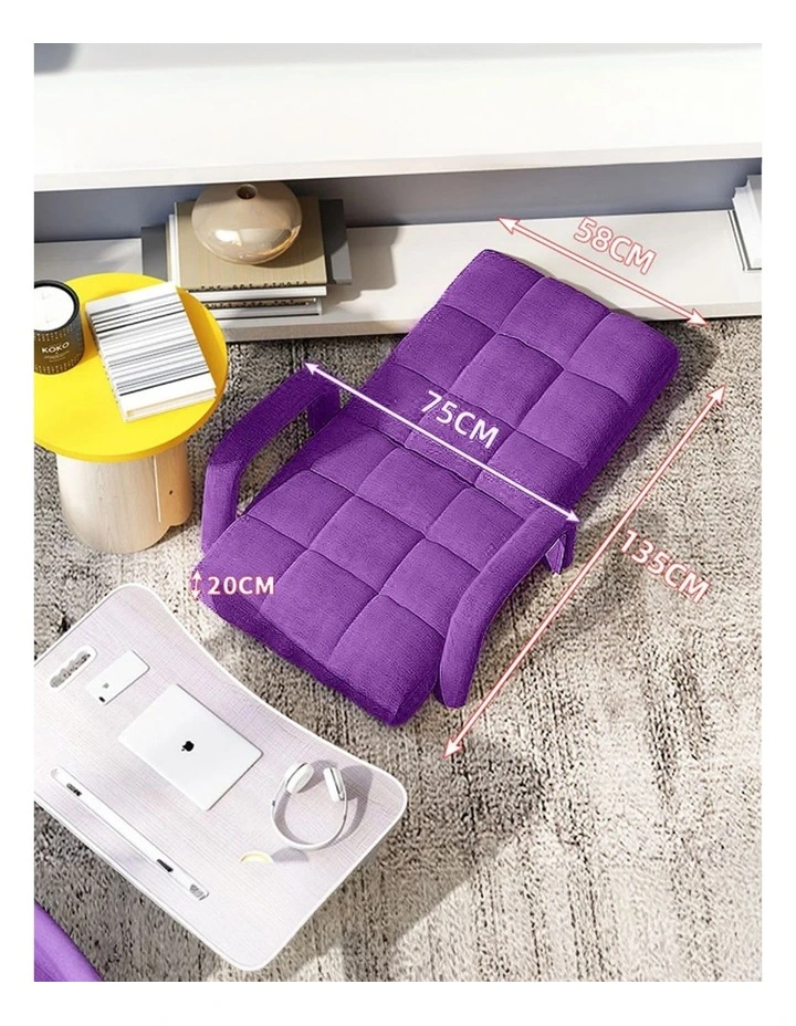 SOGA Foldable Lounge Cushion Adjustable Floor Lazy Recliner Chair with Armrest Purple image 2