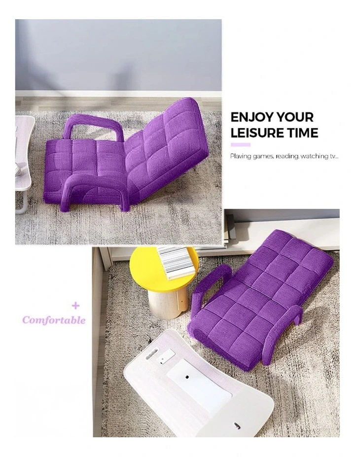 SOGA Foldable Lounge Cushion Adjustable Floor Lazy Recliner Chair with Armrest Purple image 4