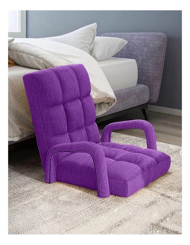 SOGA Foldable Lounge Cushion Adjustable Floor Lazy Recliner Chair with Armrest Purple image 5