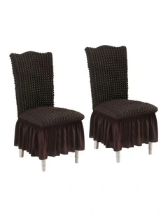 SOGA 2 Pack Coffee Stretch Dining Chair Slipcovers with Ruffle Skirt