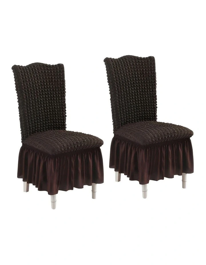 SOGA 2 Pack Coffee Stretch Dining Chair Slipcovers with Ruffle Skirt image 1