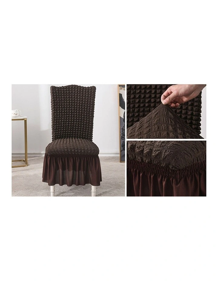 SOGA 2 Pack Coffee Stretch Dining Chair Slipcovers with Ruffle Skirt image 6