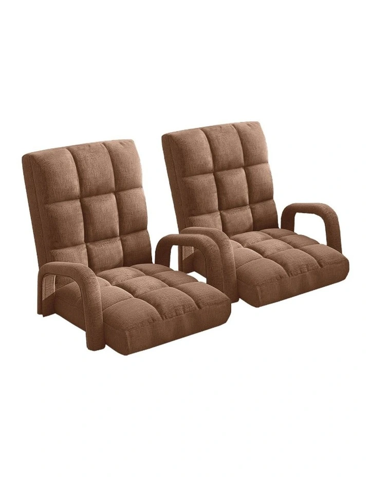 SOGA 2X Foldable Lounge Cushion Adjustable Floor Lazy Recliner Chair with Armrest Coffee image 1