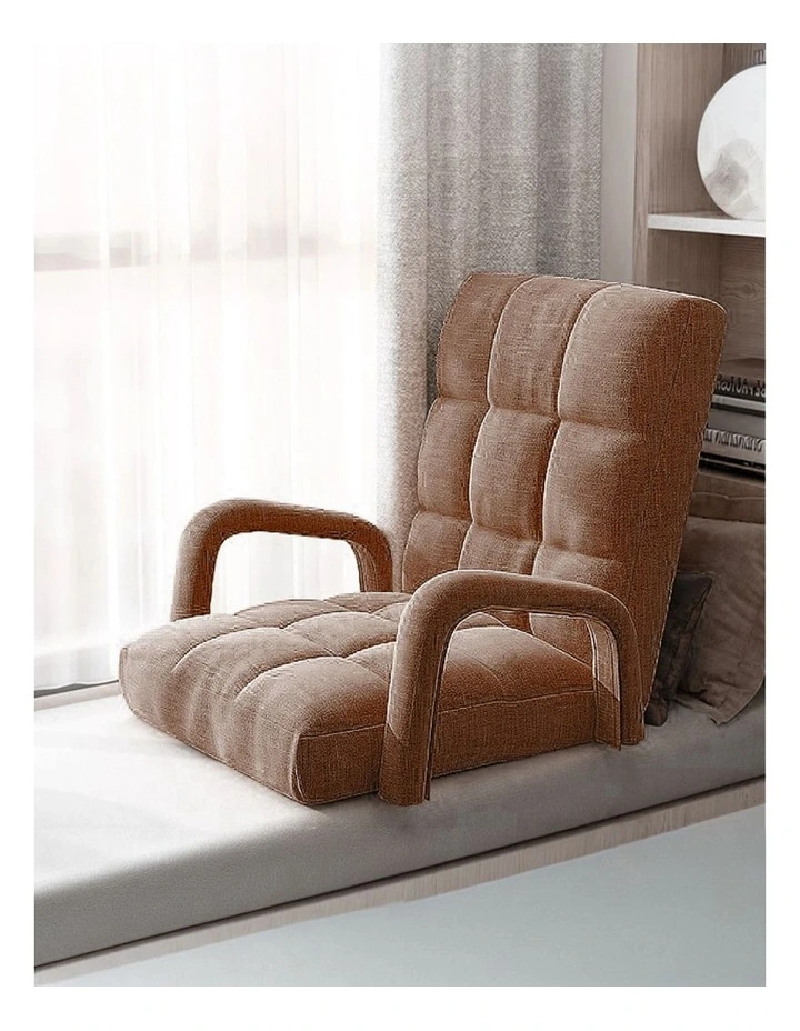 SOGA 2X Foldable Lounge Cushion Adjustable Floor Lazy Recliner Chair with Armrest Coffee image 4