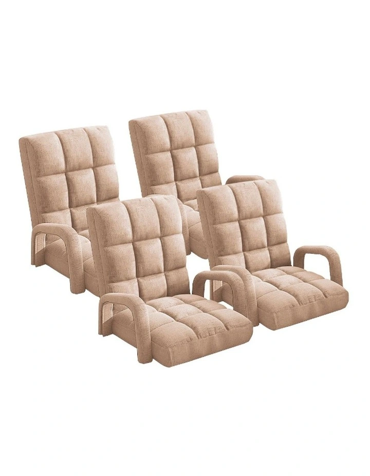 SOGA 4X Foldable Lounge Cushion Adjustable Floor Lazy Recliner Chair with Armrest Khaki image 1