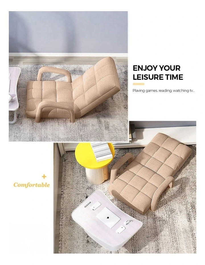 SOGA 4X Foldable Lounge Cushion Adjustable Floor Lazy Recliner Chair with Armrest Khaki image 2