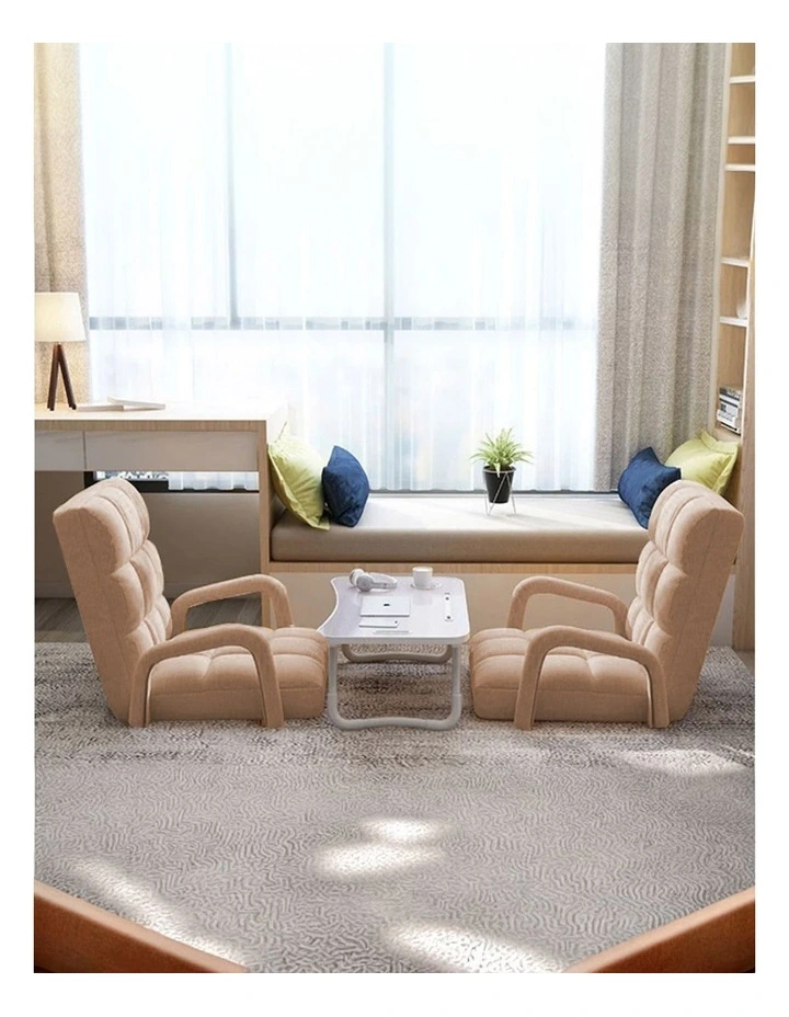 SOGA 4X Foldable Lounge Cushion Adjustable Floor Lazy Recliner Chair with Armrest Khaki image 5