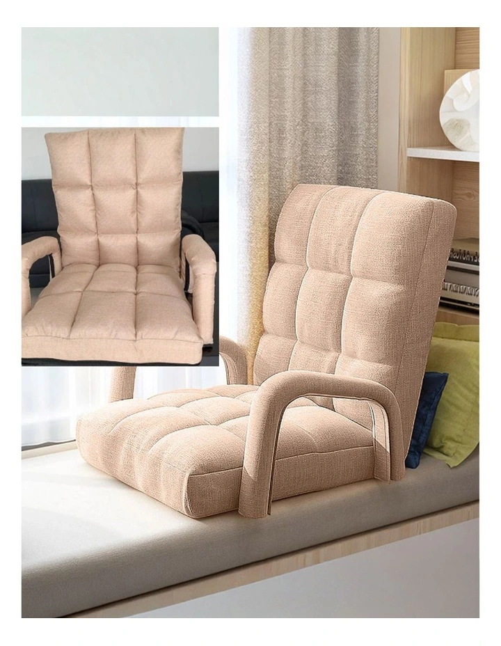 SOGA 4X Foldable Lounge Cushion Adjustable Floor Lazy Recliner Chair with Armrest Khaki image 7